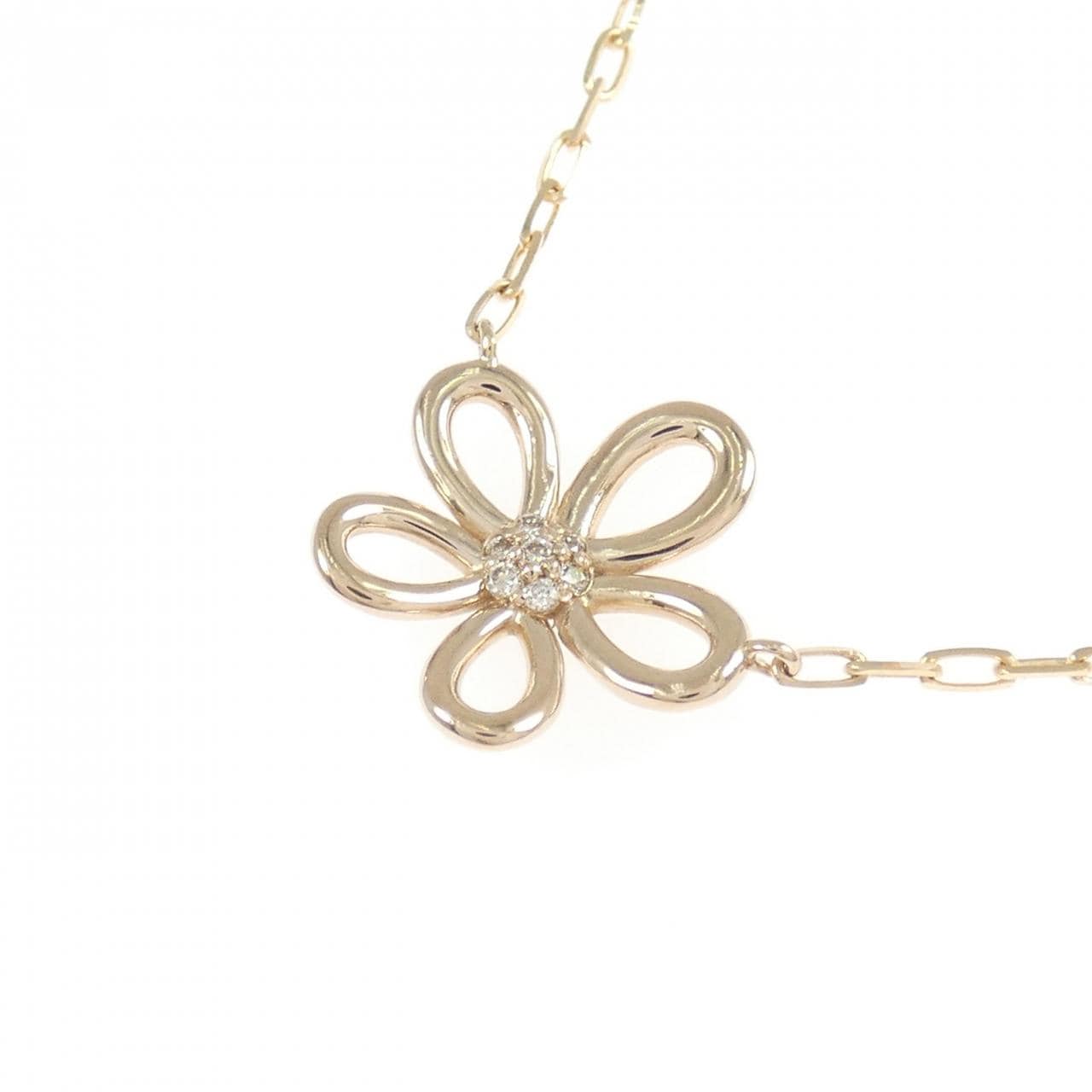 K18PG フラワー ダイヤモンド ネックレス 0.17CT