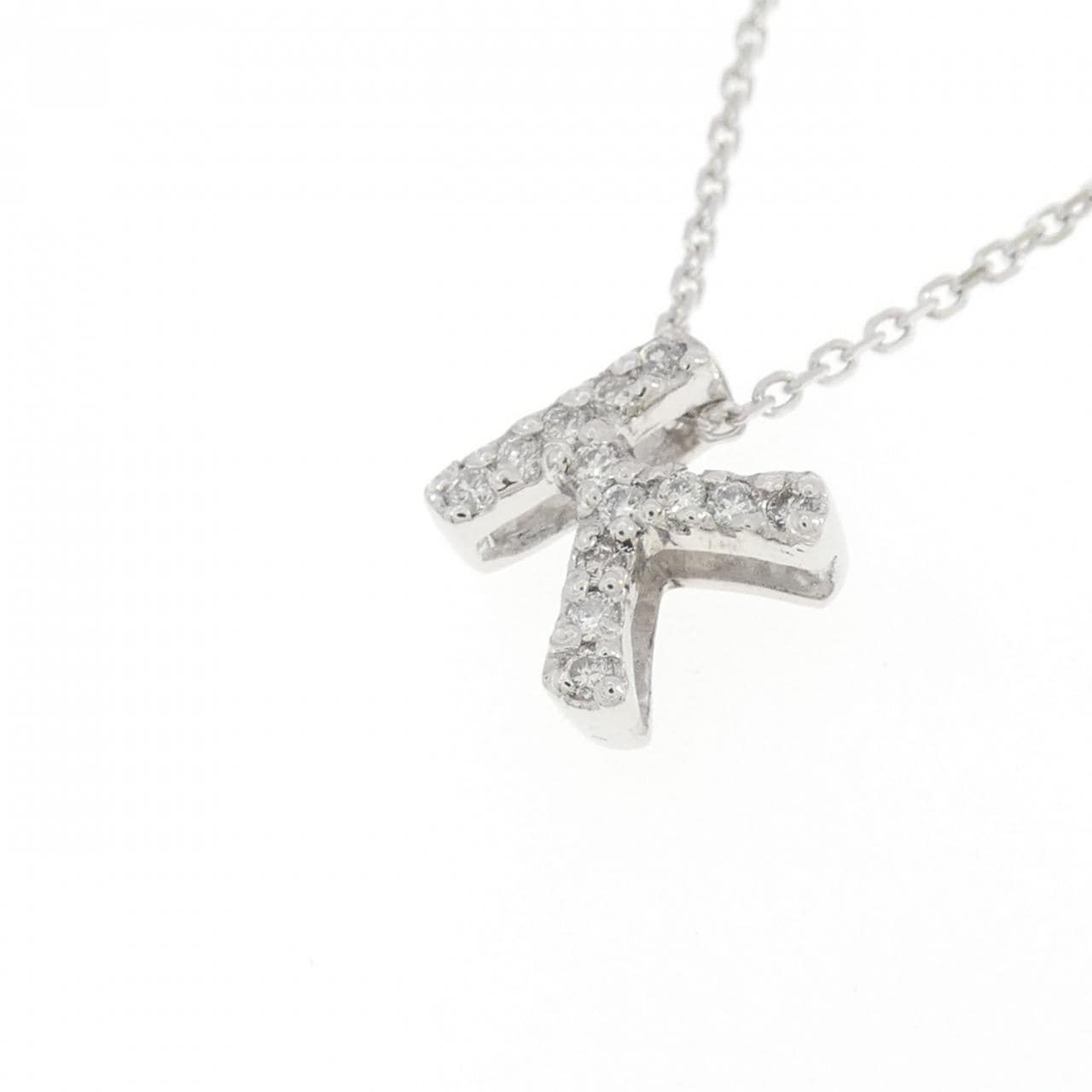K18WG イニシャルK ダイヤモンド ネックレス 0.09CT