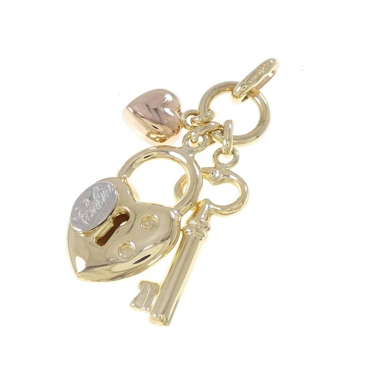 K18スリーカラー キー×カデナ×ハート ペンダント