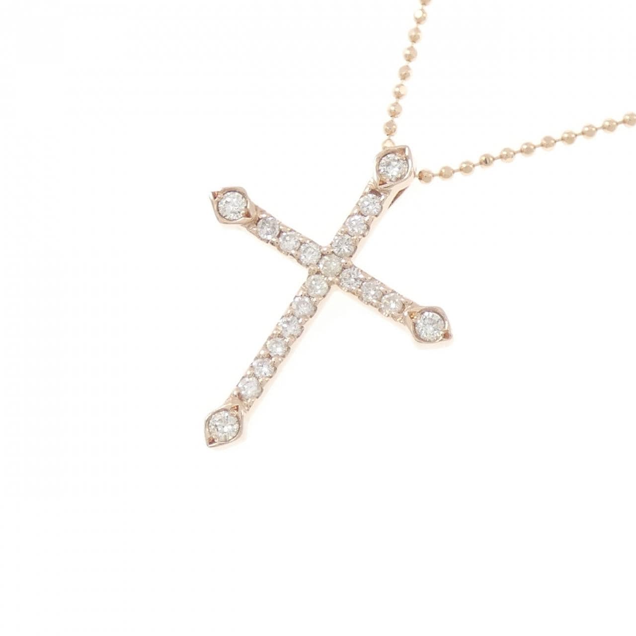 K10PG クロス ダイヤモンド ネックレス 0.25CT