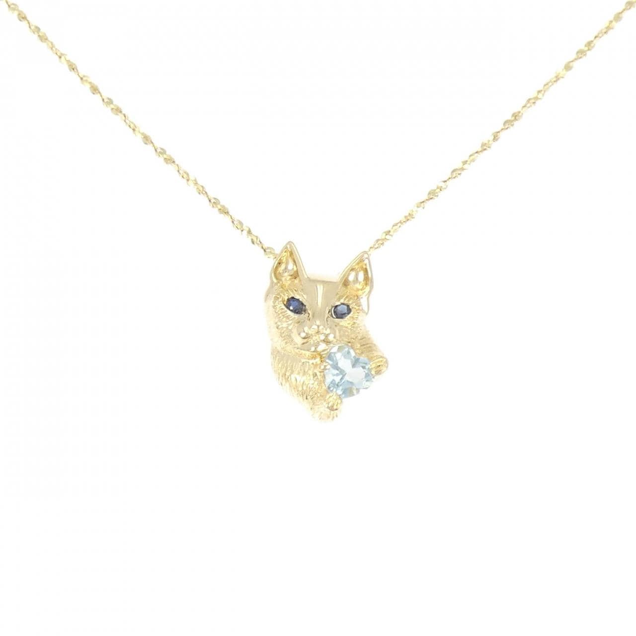 750YG キャット アクアマリン ネックレス