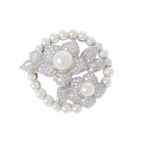 K18WG フラワー アコヤパール ブローチ