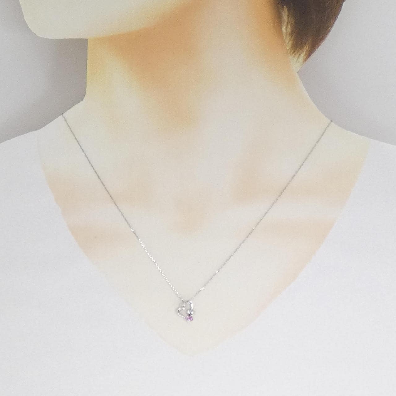 K10WG ハート サファイヤ ネックレス 0.06CT