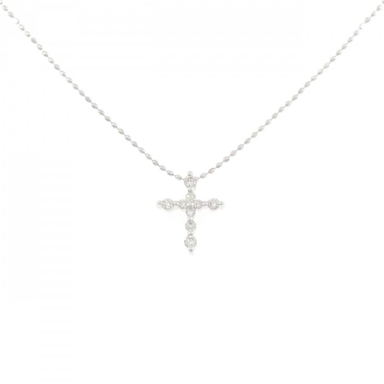K10WG クロス ダイヤモンド ネックレス 0.15CT