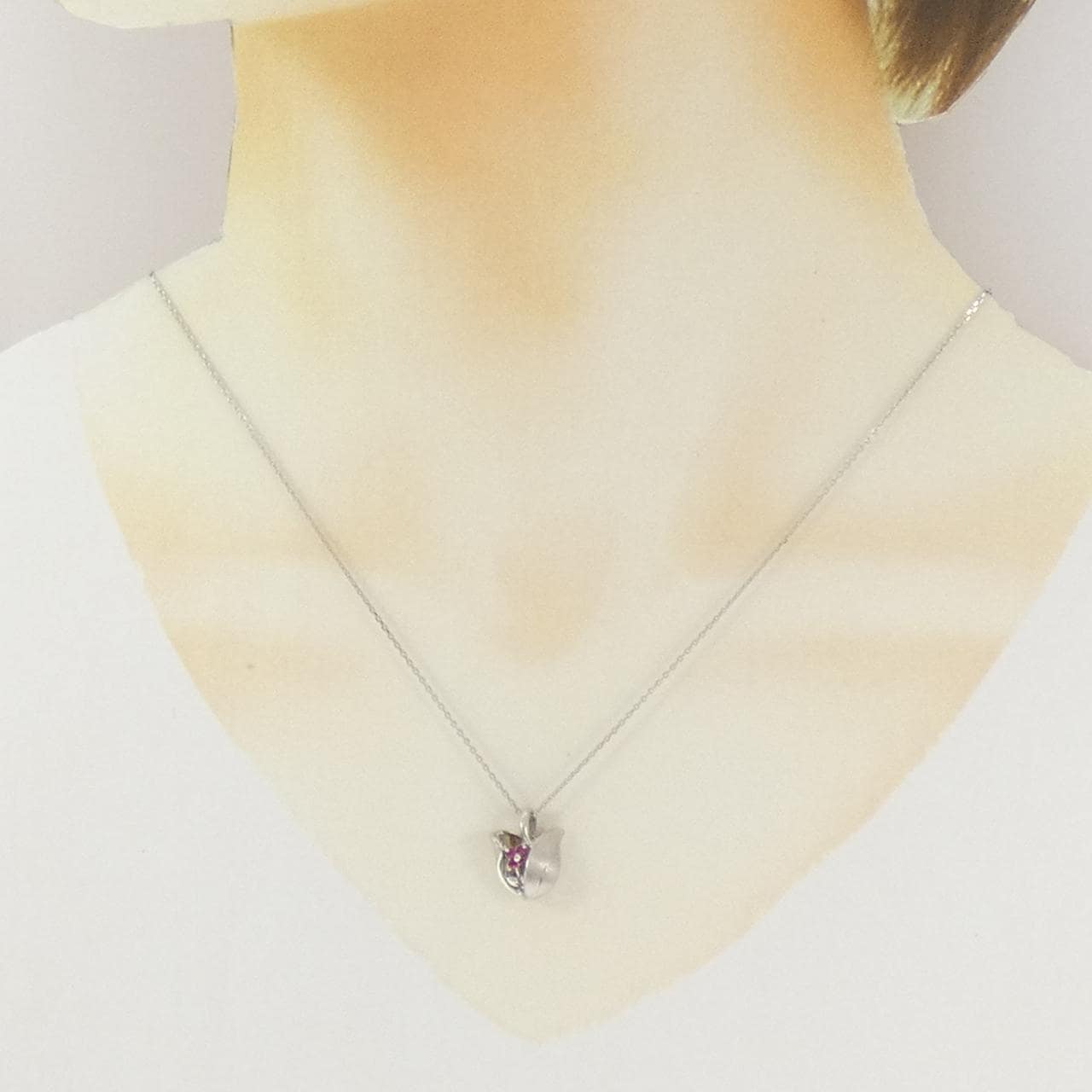 PT900/PT850 フラワー ルビー ネックレス 0.08CT