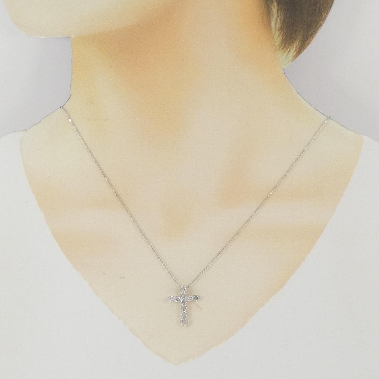 PT900/K18WG クロス ダイヤモンド ネックレス 1.0CT