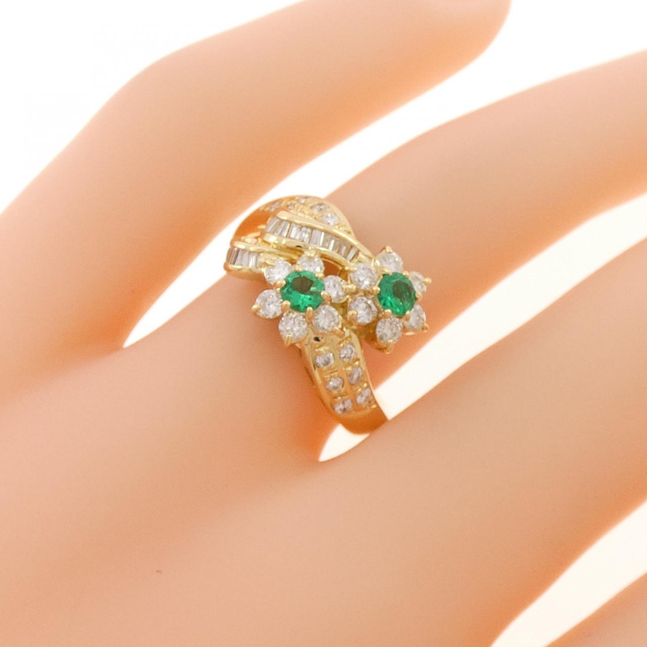 K18YG フラワー エメラルド リング 0.21CT