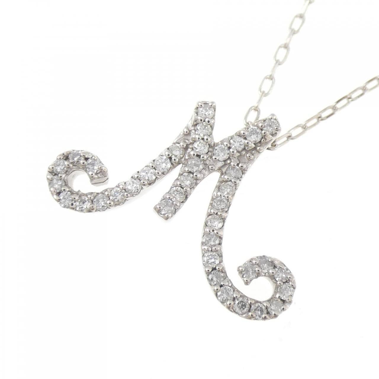 K18WG イニシャルM ダイヤモンド ネックレス 0.26CT