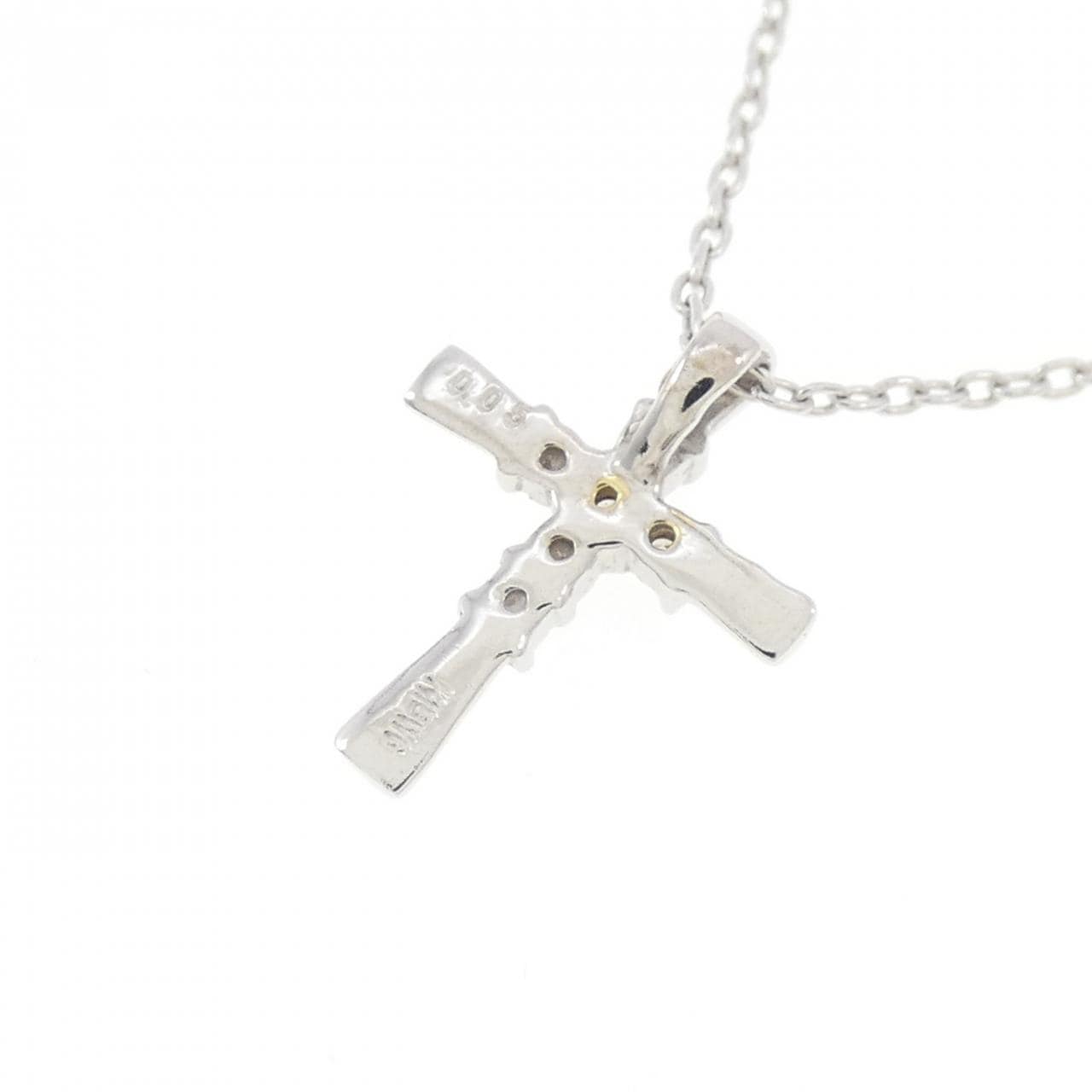 K18WG クロス ダイヤモンド ネックレス 0.05CT