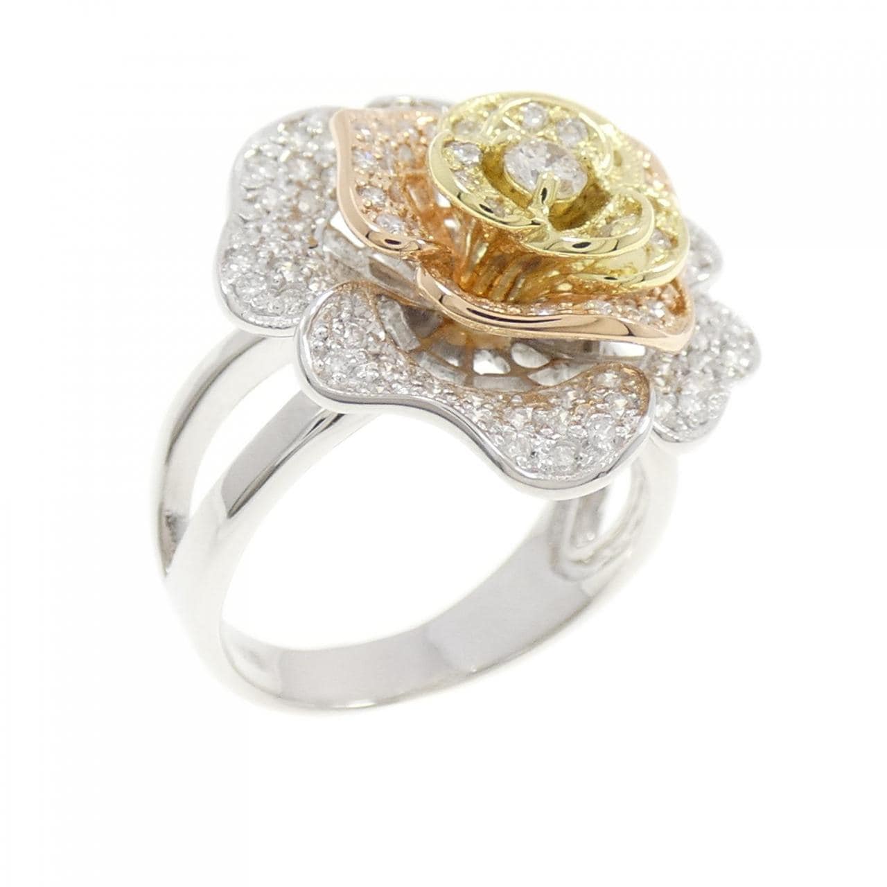 K18スリーカラー ローズ ダイヤモンド リング 0.81CT