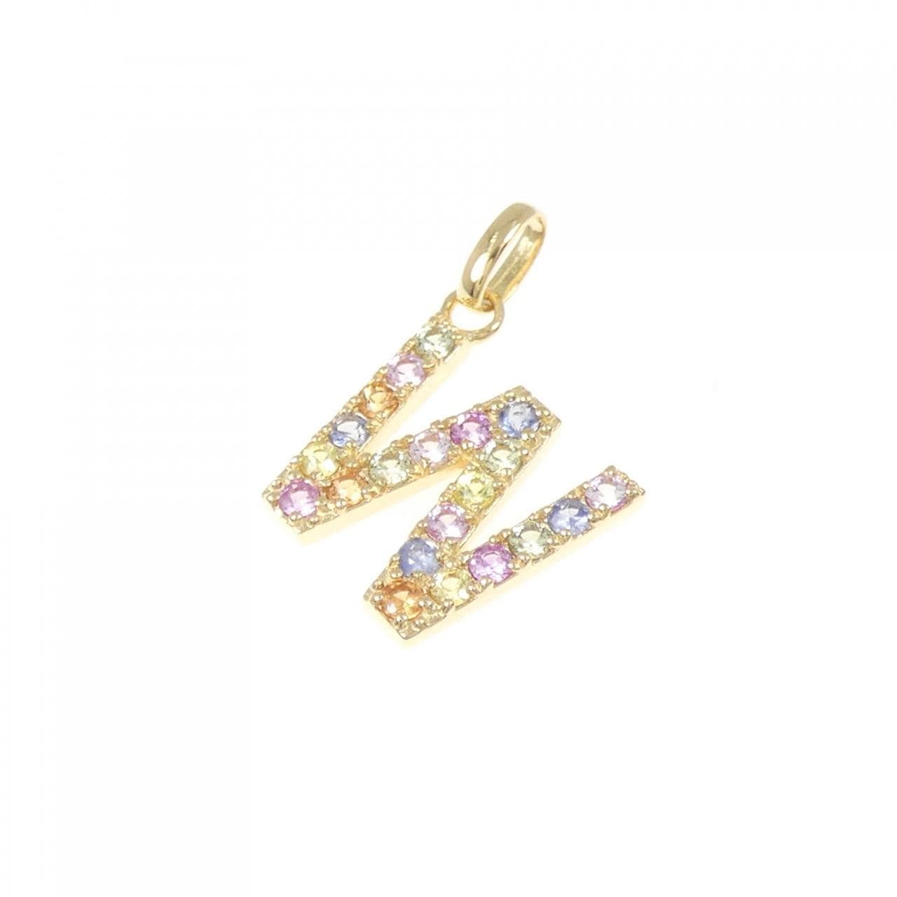 【新品】K18YG イニシャルW サファイヤ ペンダント 0.32CT