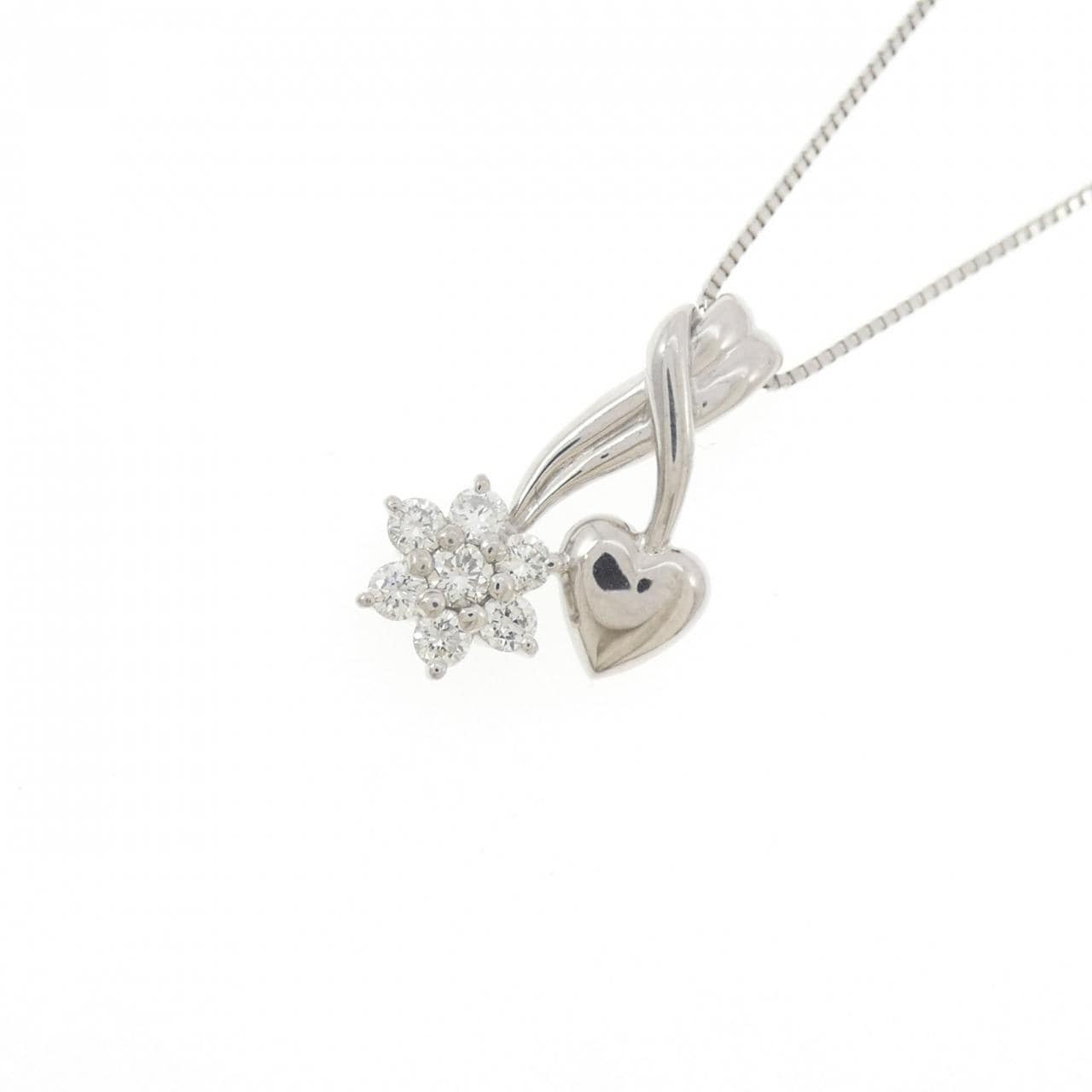 PT900/PT850 フラワー×ハート ダイヤモンド ネックレス 0.41CT