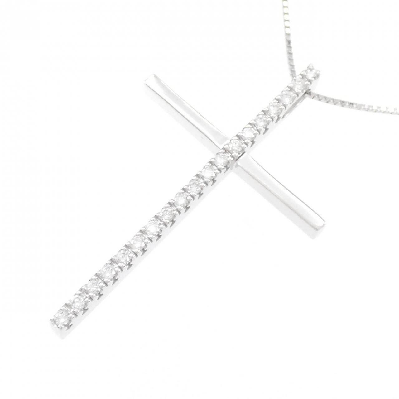 K18WG クロス ダイヤモンド ネックレス 0.28CT
