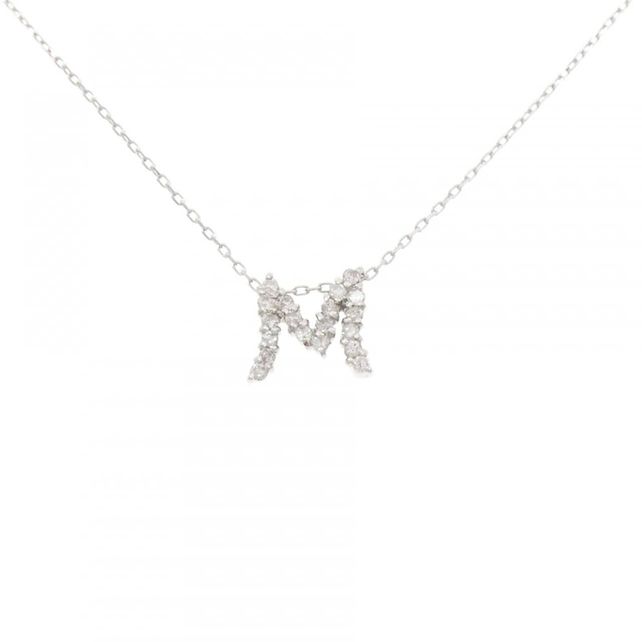K18WG イニシャルM ダイヤモンド ネックレス 0.19CT