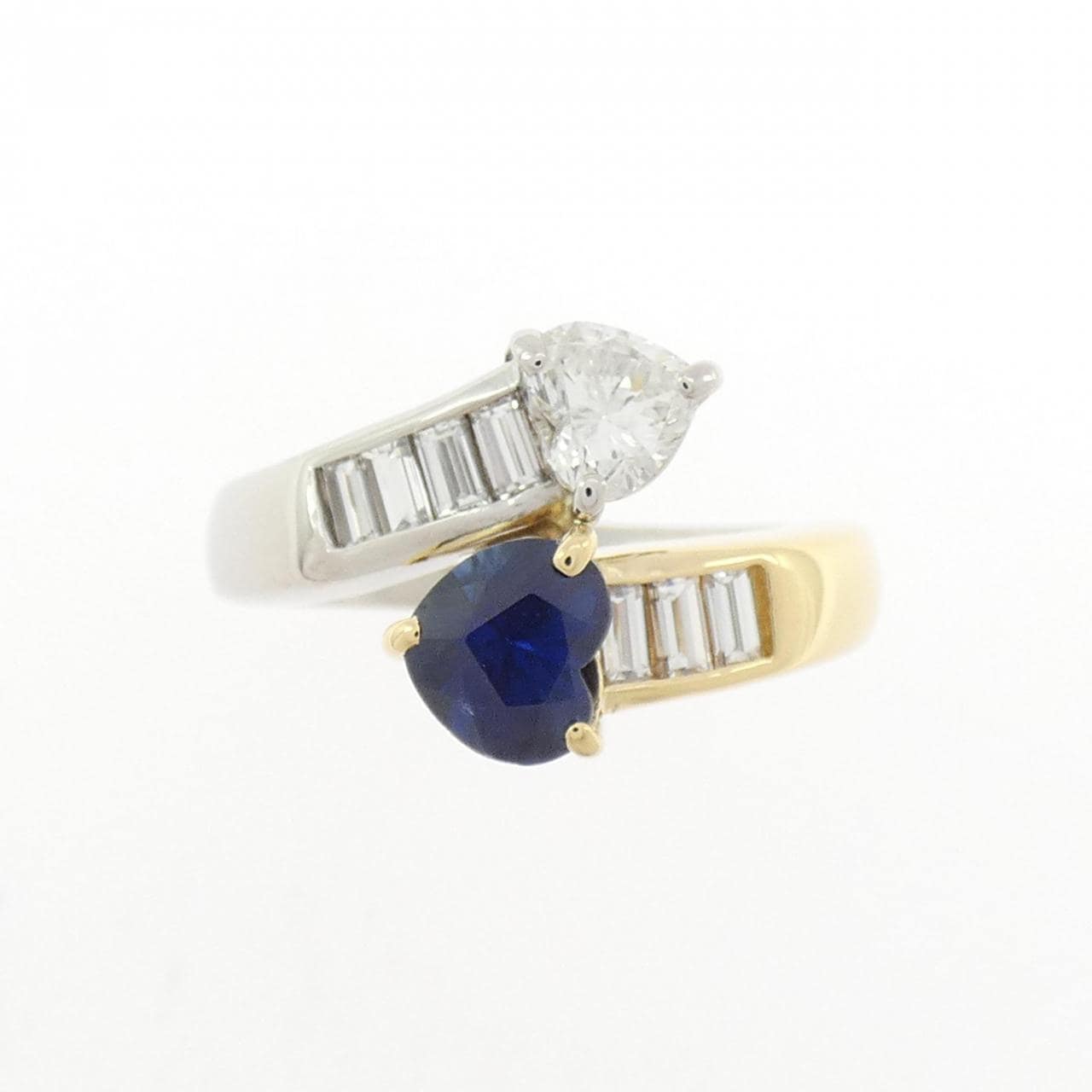 PT900/K18YG ハート サファイヤ リング 0.867CT