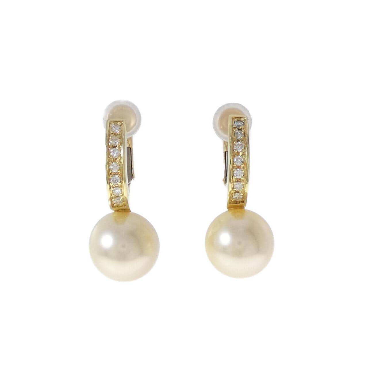18K Yellow Gold White Butterfly Pearl Earrings 9.3mm