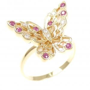 18KYG バタフライ カラーストーン リング