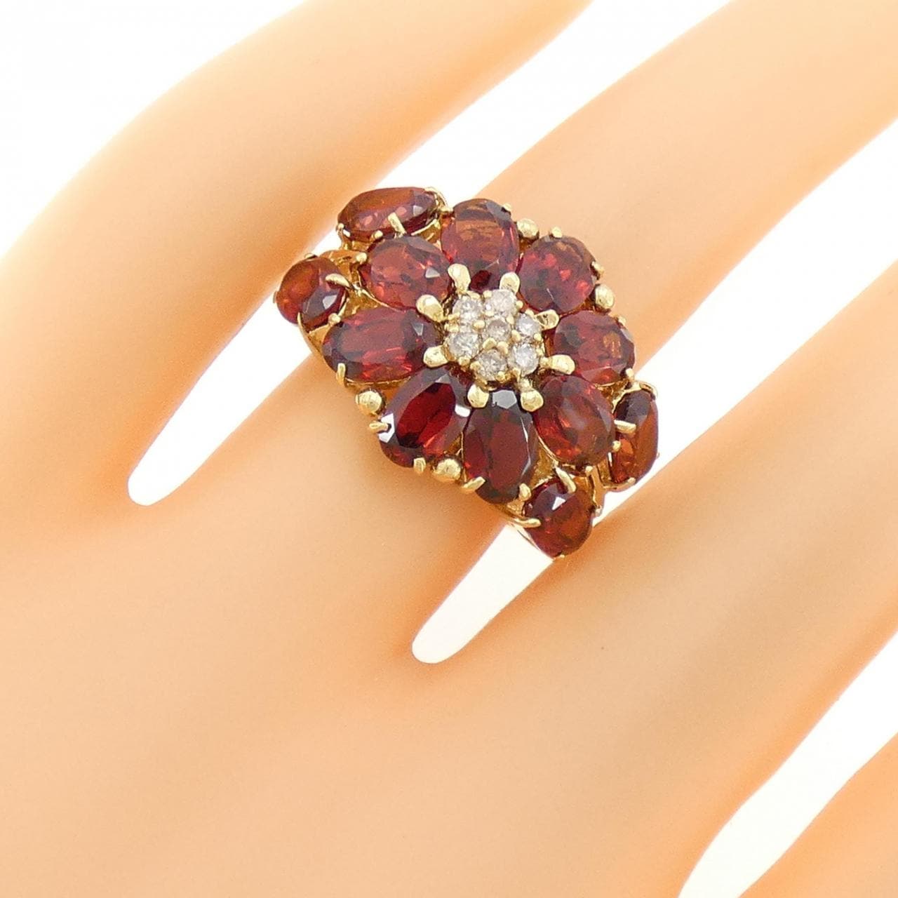 K18YG 花形石榴石戒指 6.55CT