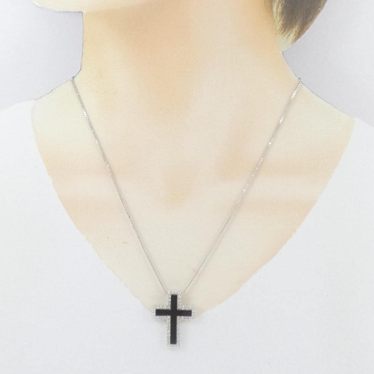 K18WG 2WAY クロス オニキス ネックレス