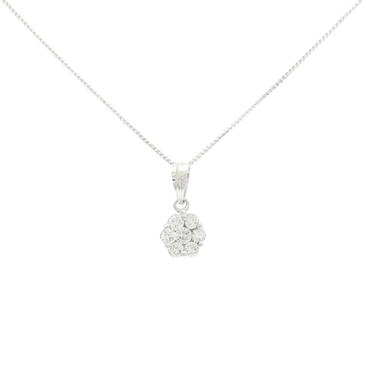 K18WG フラワー ダイヤモンド ネックレス 0.25CT