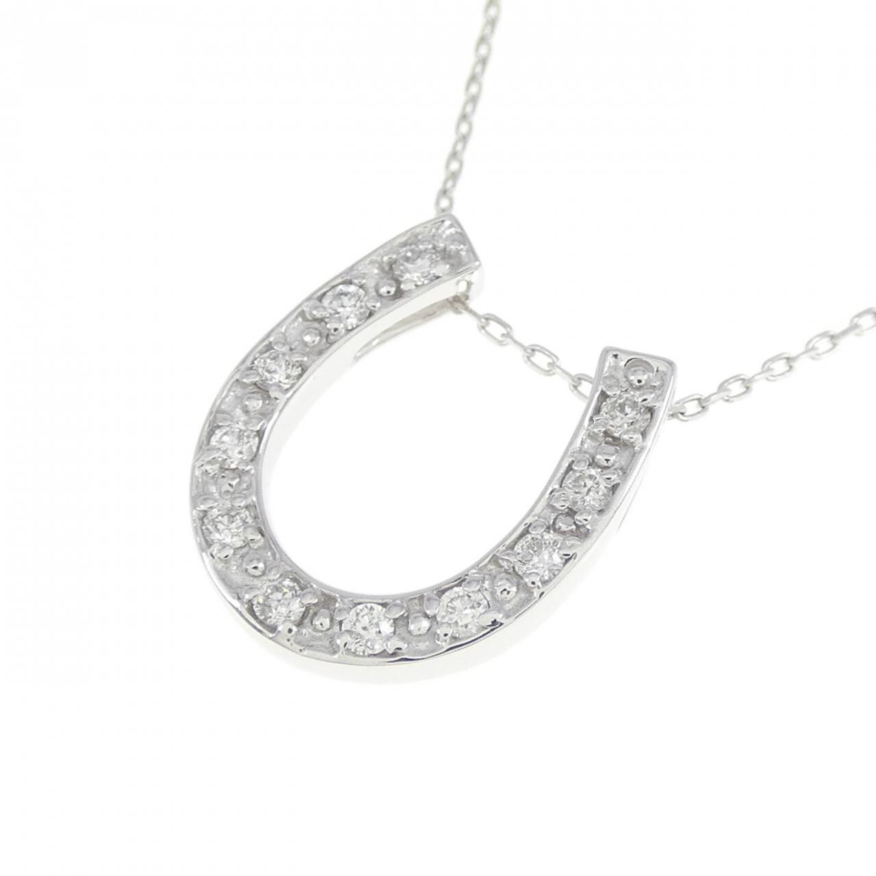 K18WG Horseshoe Diamond Necklace 0.10CT