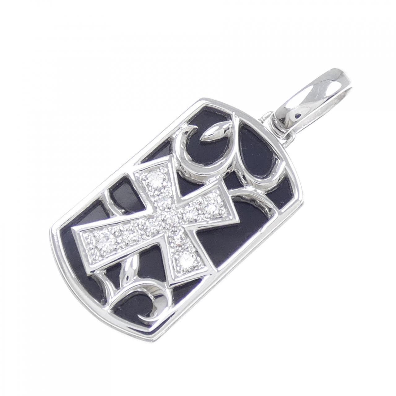 K18WG cross onyx pendant