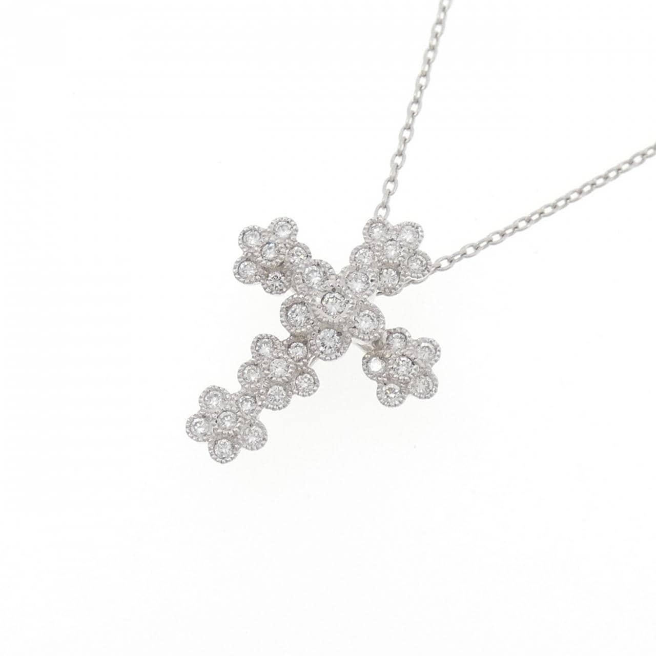PT900/PT850 フラワー ダイヤモンド ネックレス 0.21CT