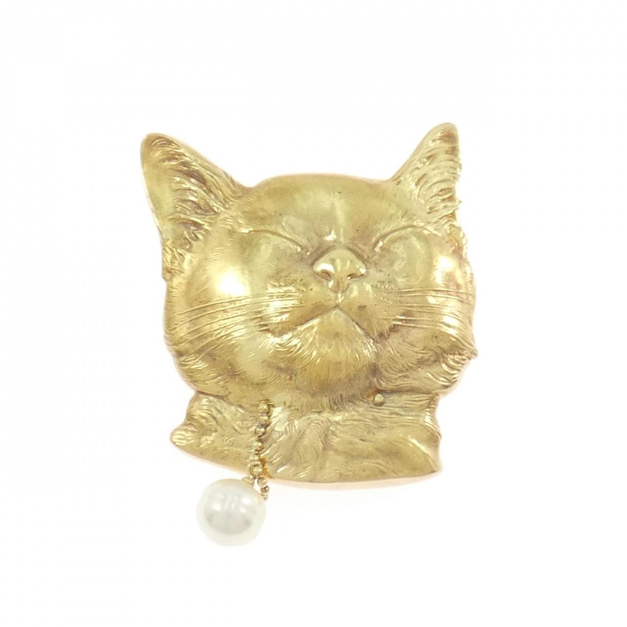 K18YG キャット 淡水パール ブローチ