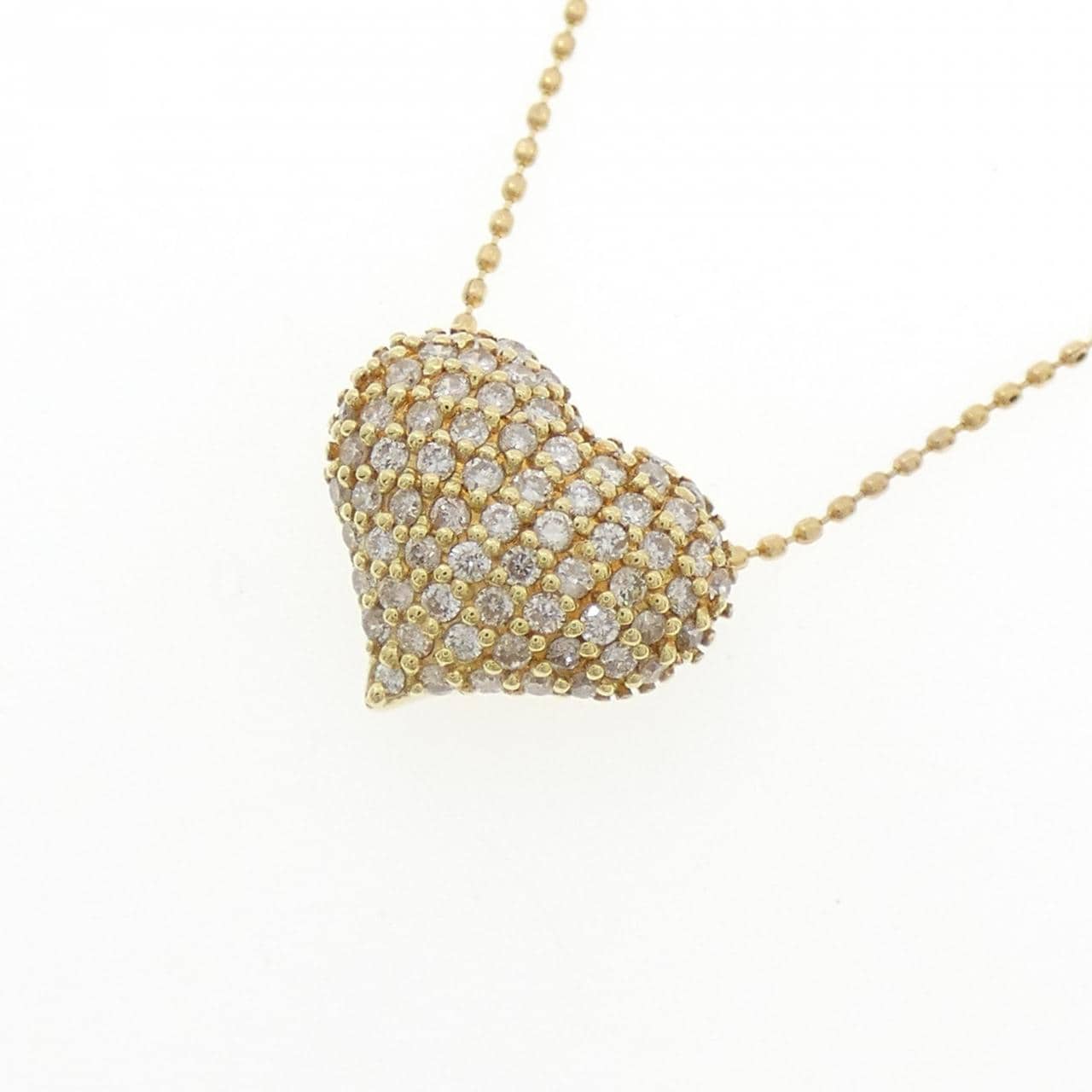 K18YG パヴェ ハート ダイヤモンド ネックレス 0.50CT