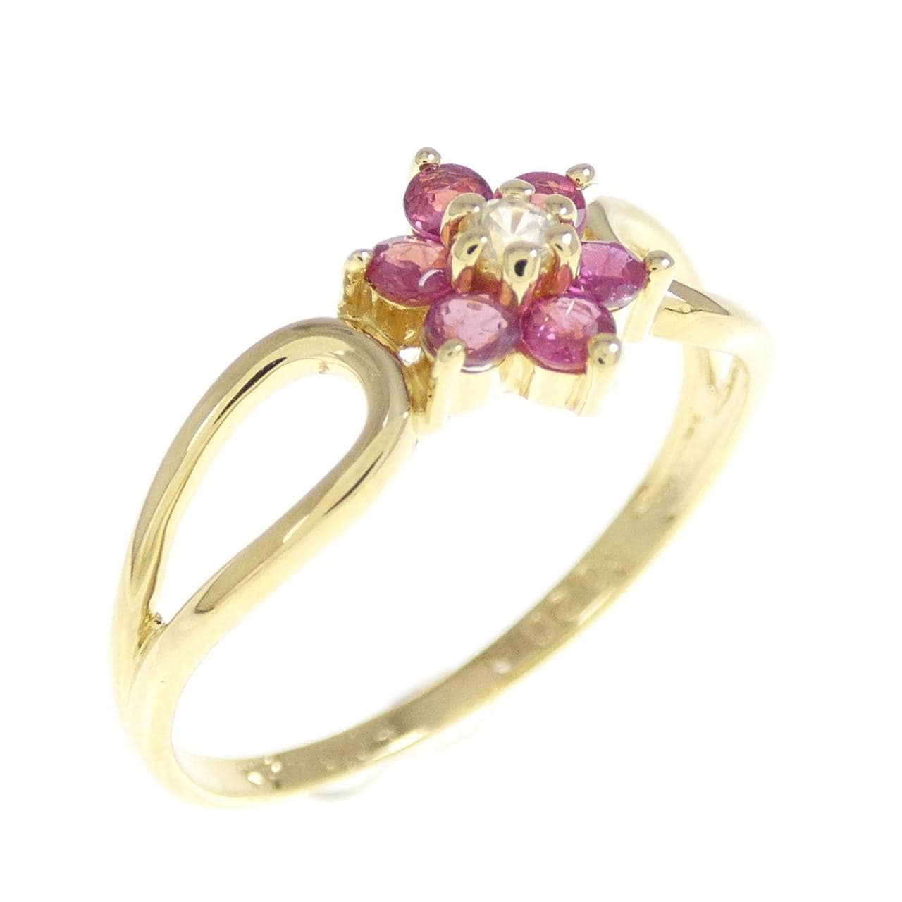 K18YG フラワー ルビー リング 0.20CT