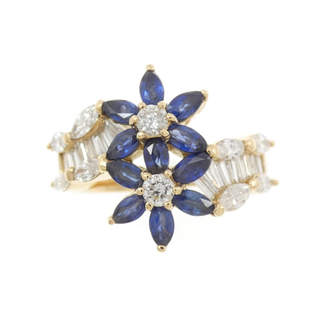 K18YG フラワー サファイヤ リング 1.21CT