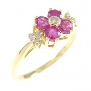 K18YG フラワー ルビー リング 0.50CT