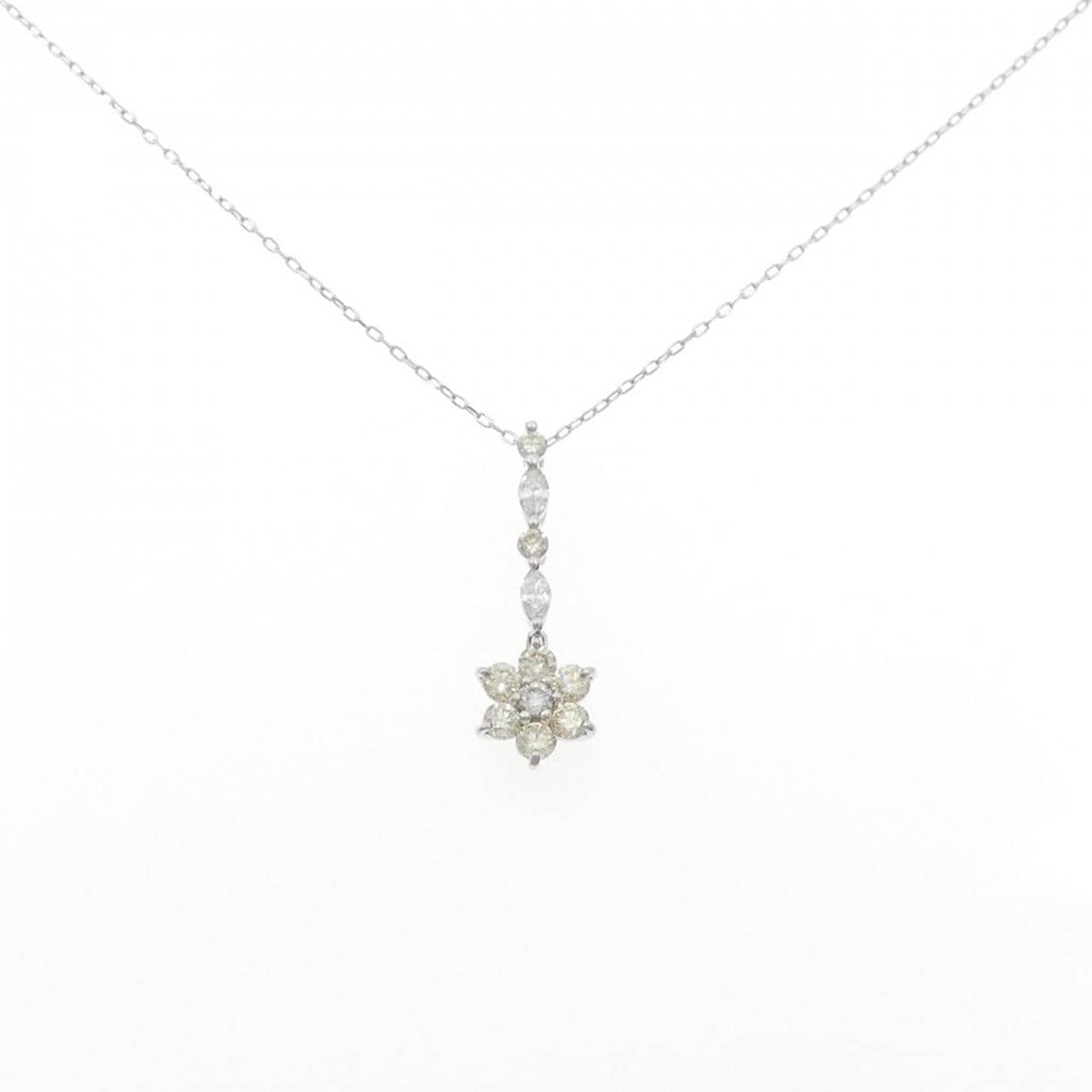 K18WG フラワー ダイヤモンド ネックレス 1.07CT