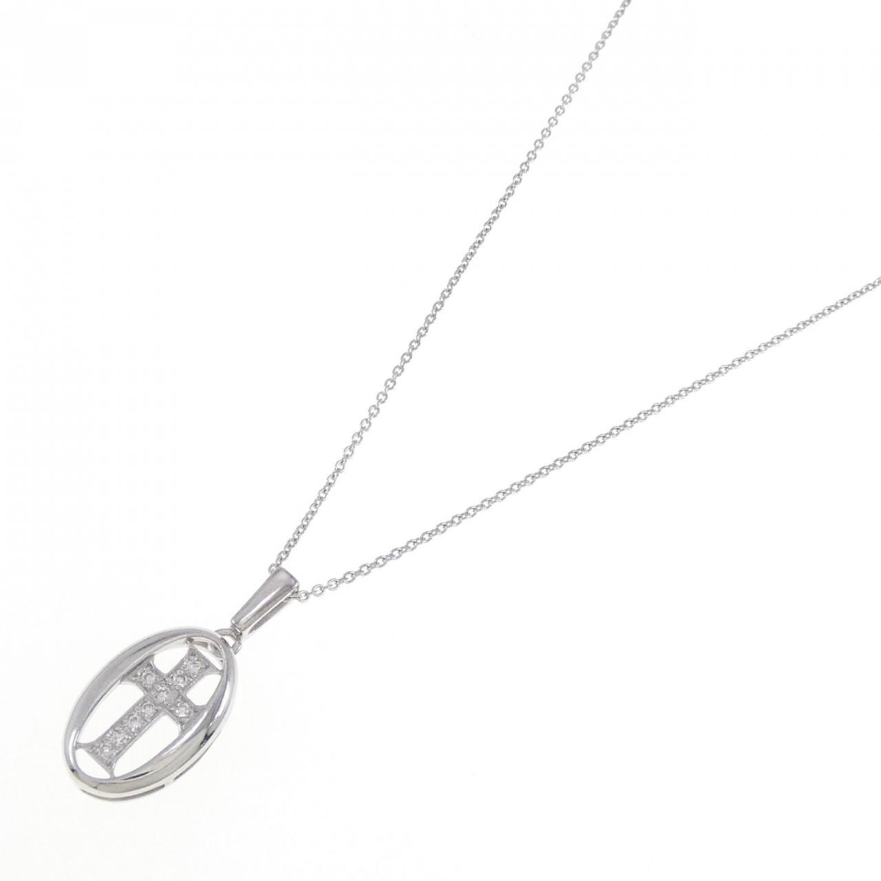 K18WG クロス ダイヤモンド ネックレス 0.06CT