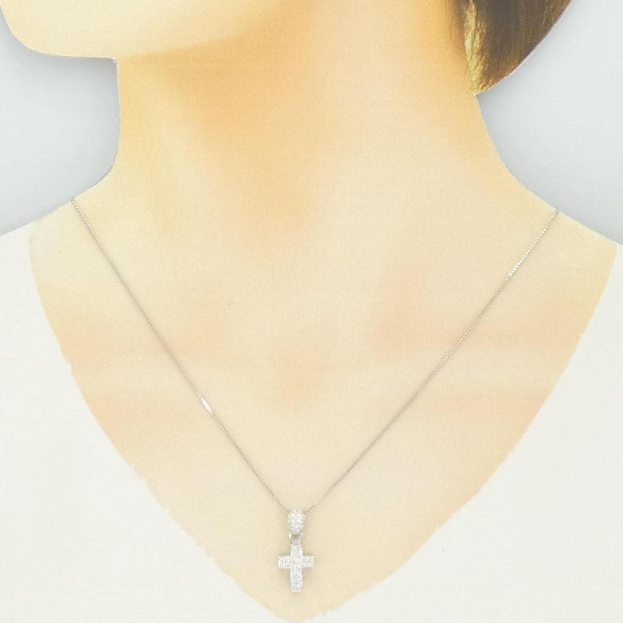 750WG/K18WG クロス ダイヤモンド ネックレス 0.32CT