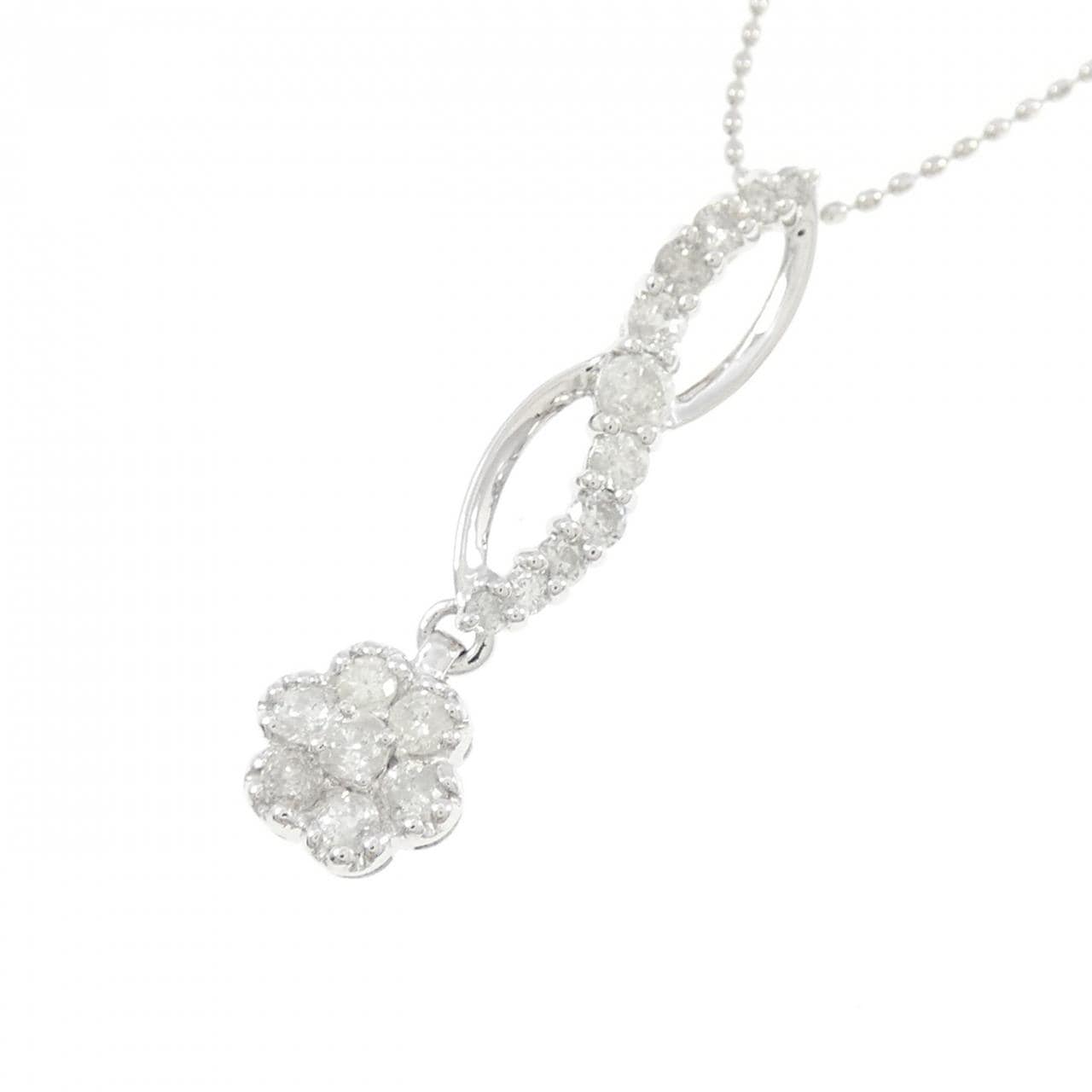 PT900/K18WG フラワー ダイヤモンド ネックレス 0.55CT