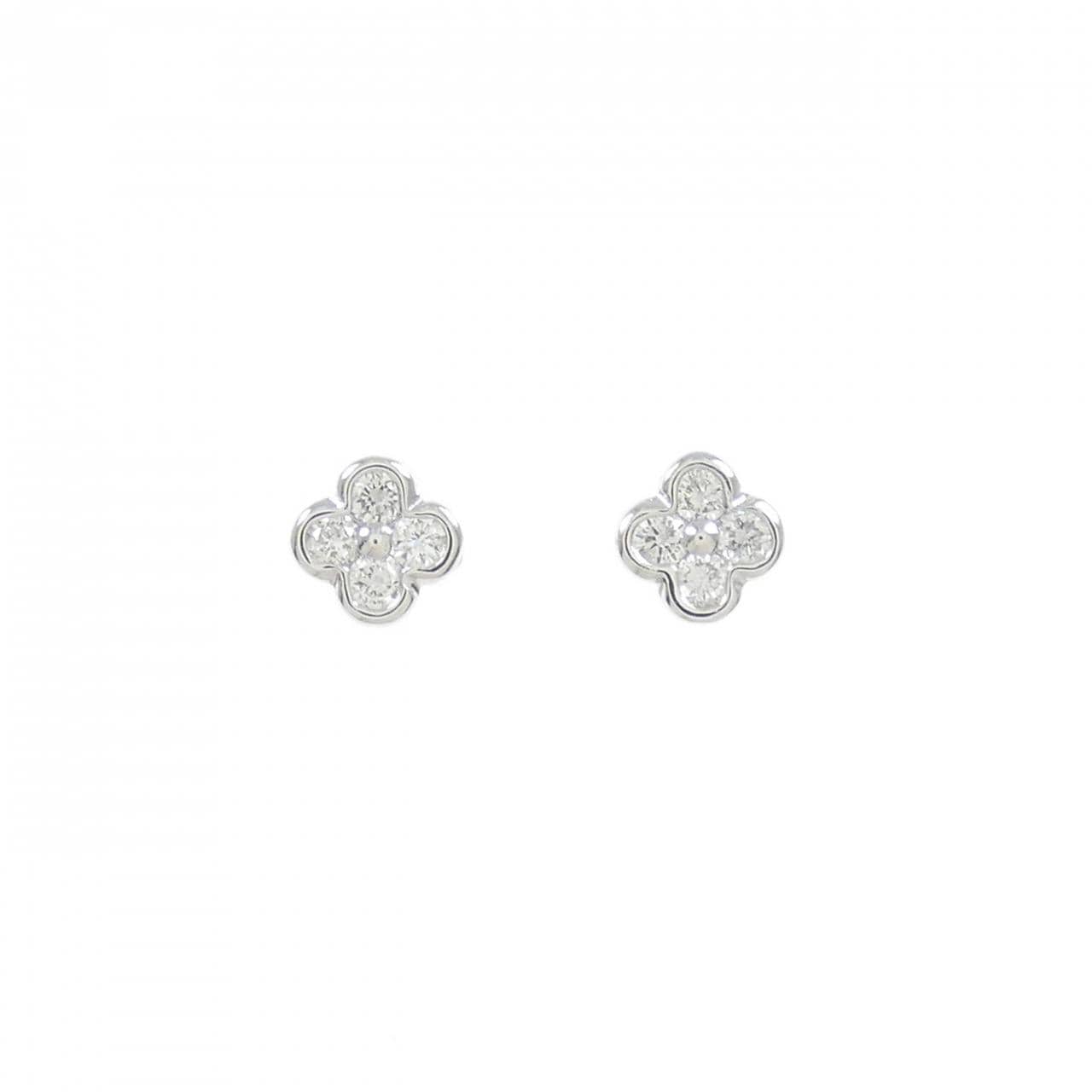K18WG フラワー ダイヤモンド ピアス 0.08CT