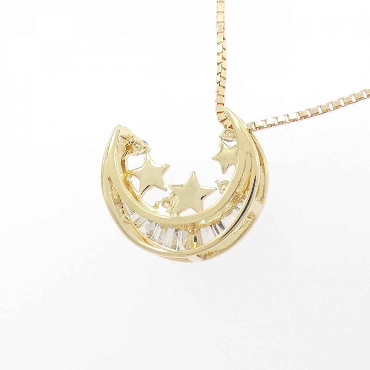 K18YG Moon x Star Diamond Necklace 0.15CT