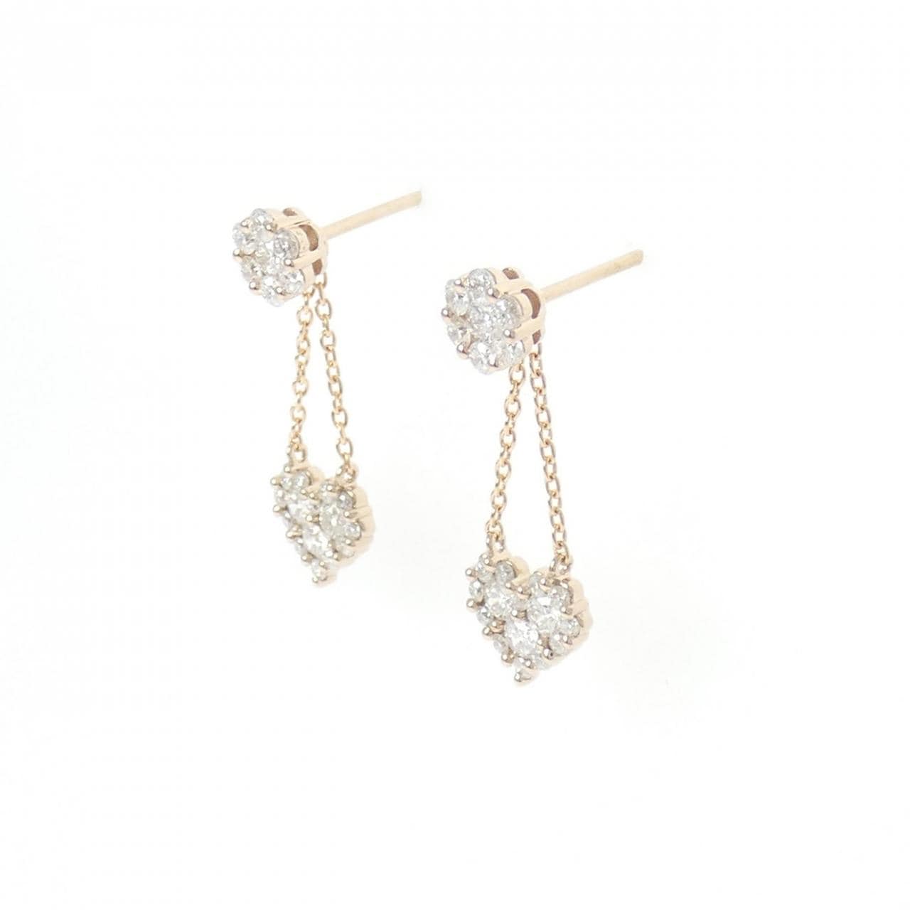 K18PG フラワー×ハート ダイヤモンド ピアス 0.70CT