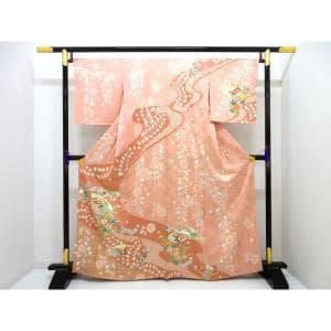 訪問着　友禅金彩加工　刺繍入り絞り加工
