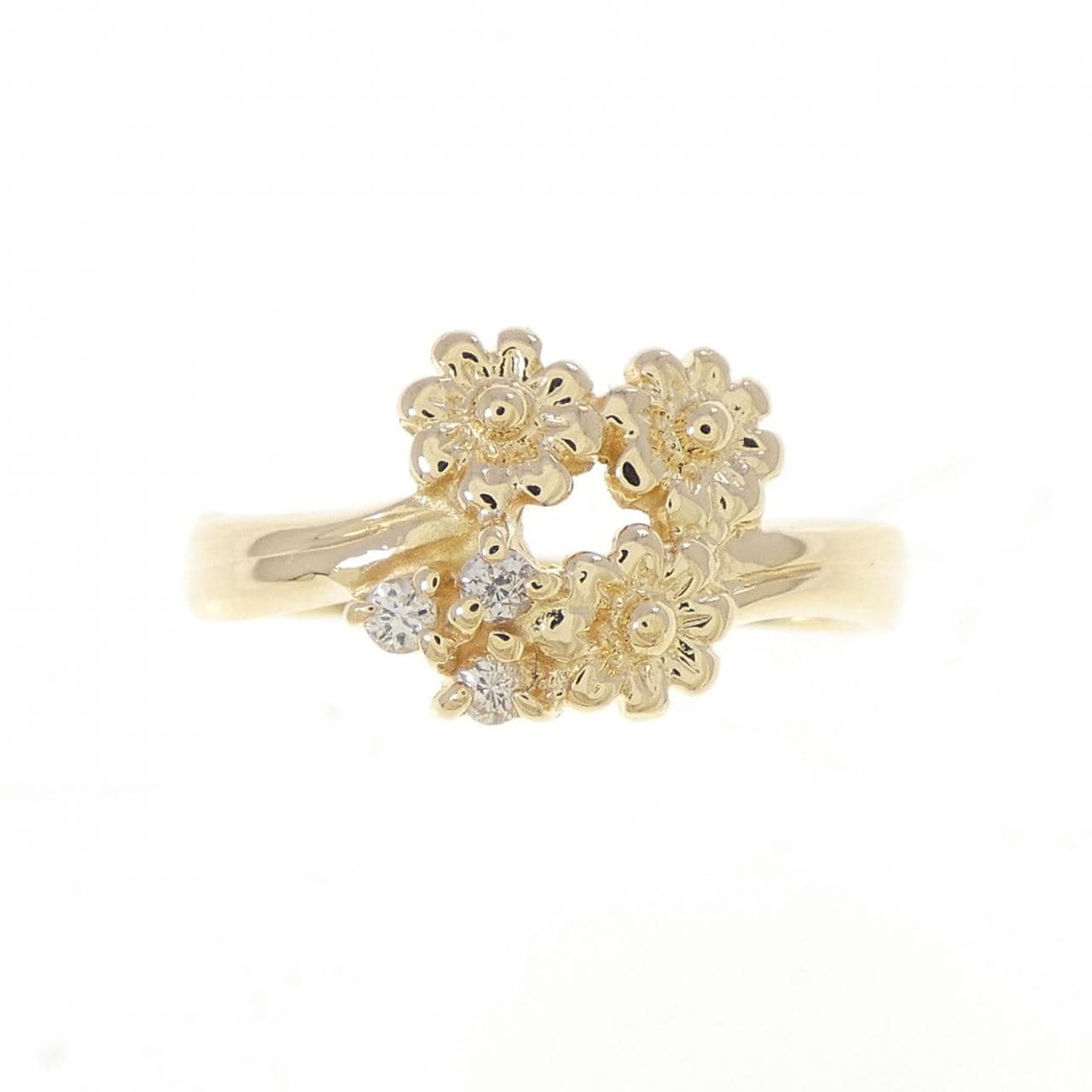 K18YG フラワー ダイヤモンド リング