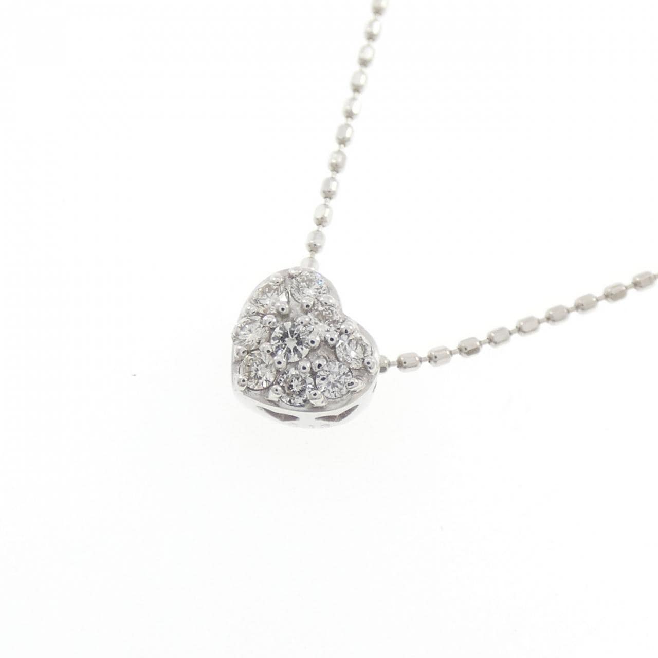 K18WG ハート パヴェ ダイヤモンド ネックレス 0.13CT