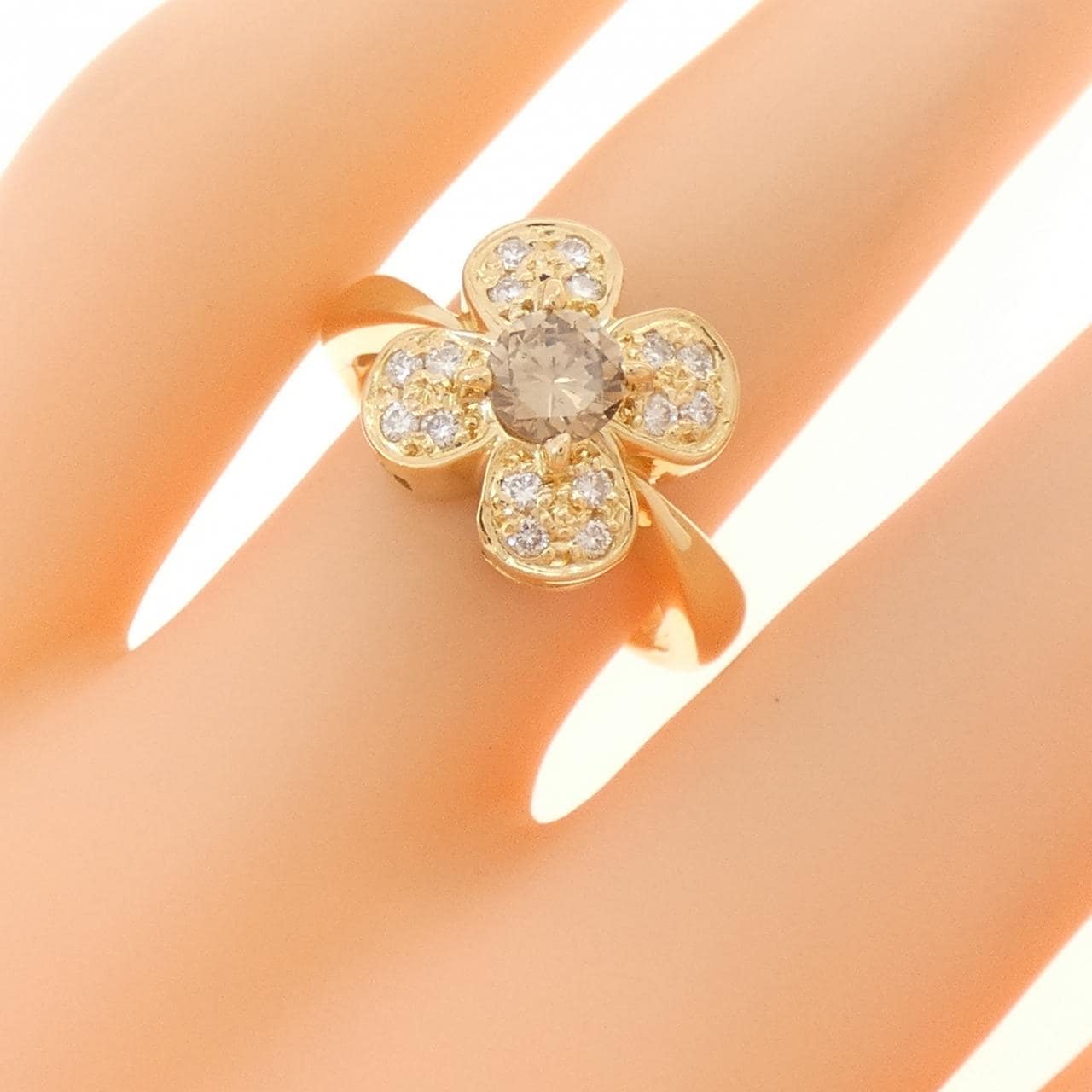 K18YG フラワー ダイヤモンド リング 0.422CT
