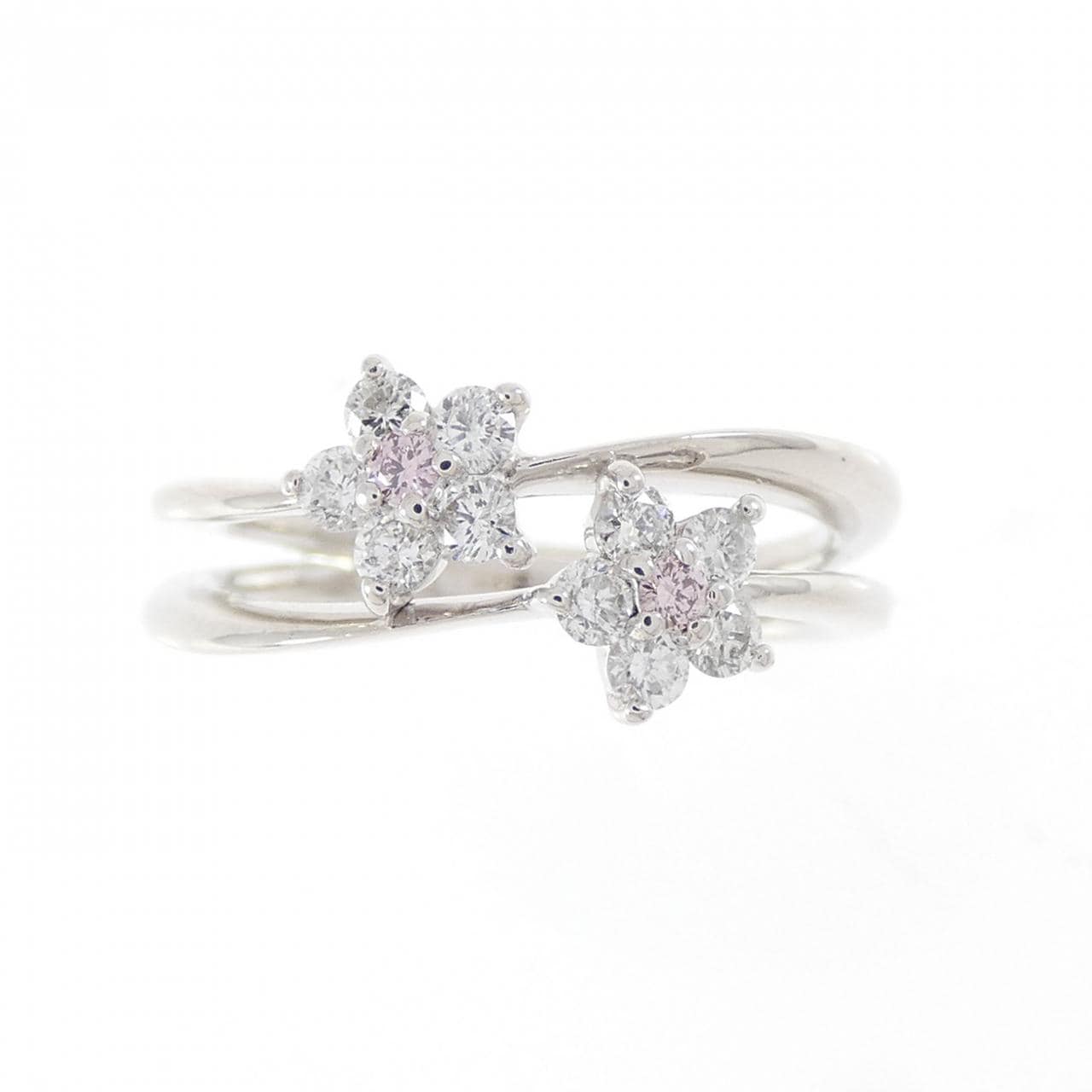 K18WG フラワー ピンクダイヤモンド リング 0.03CT