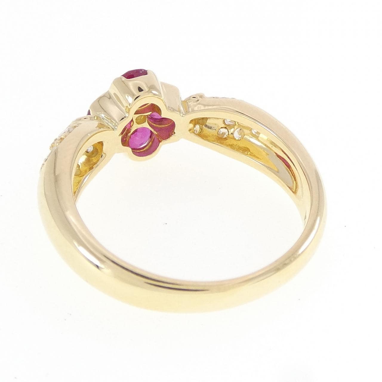K18YG フラワー ルビー リング 0.84CT
