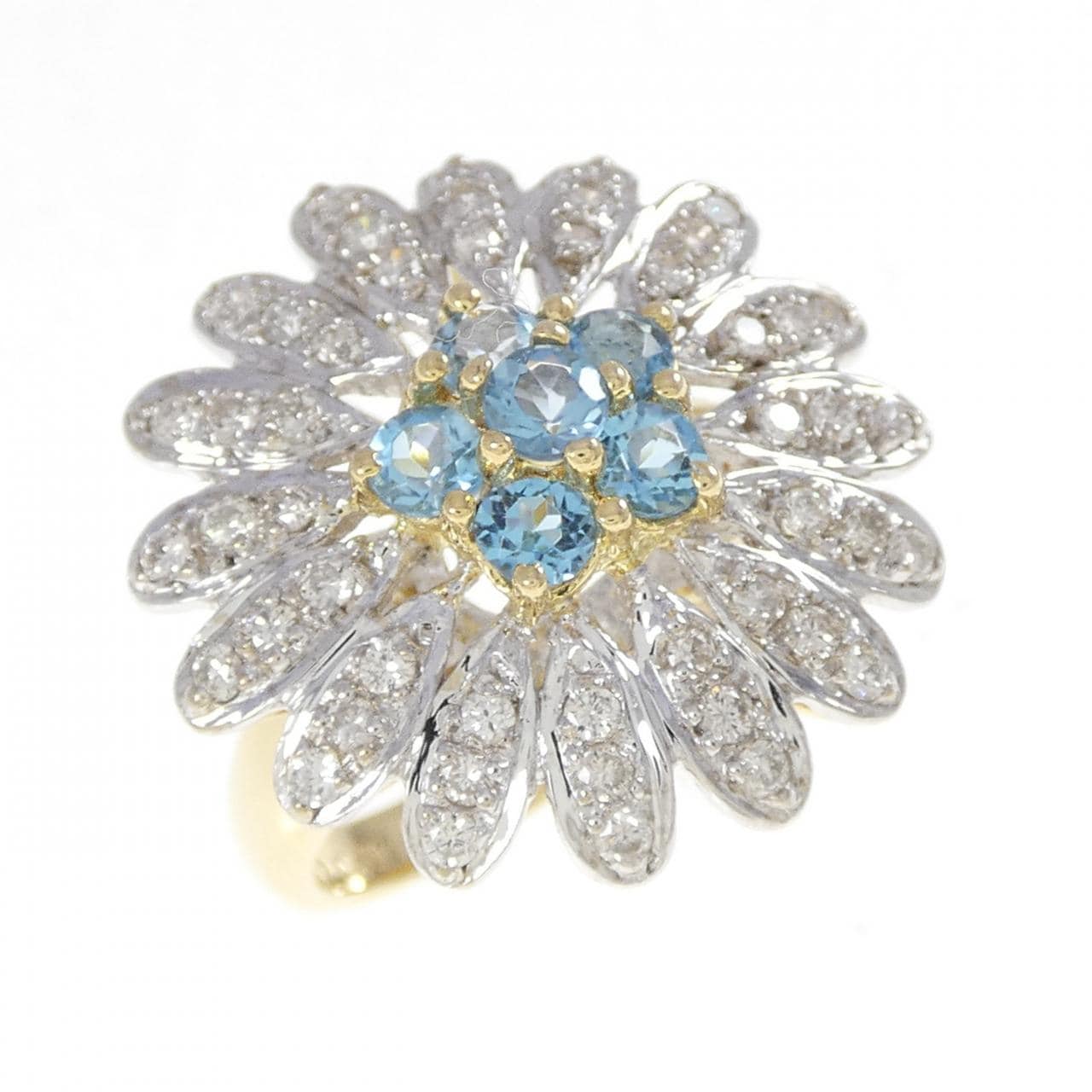 K18YG/K18WG フラワー ブルートパーズ リング 0.79CT