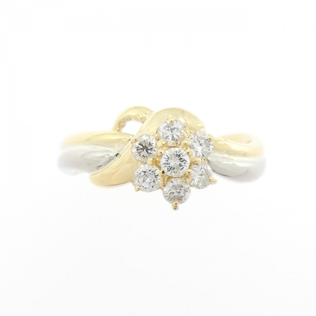 K18YG/PT850 フラワー ダイヤモンド リング 0.32CT