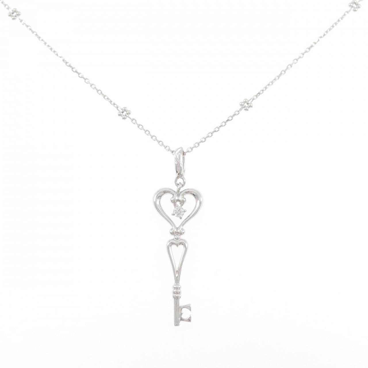 K18WG ハート×キー ダイヤモンド ネックレス 0.05CT