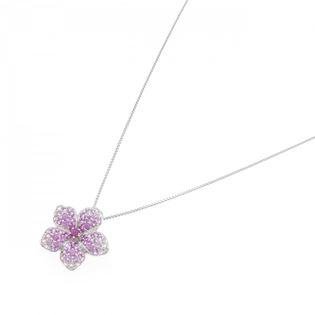 K18WG フラワー ルビー ネックレス