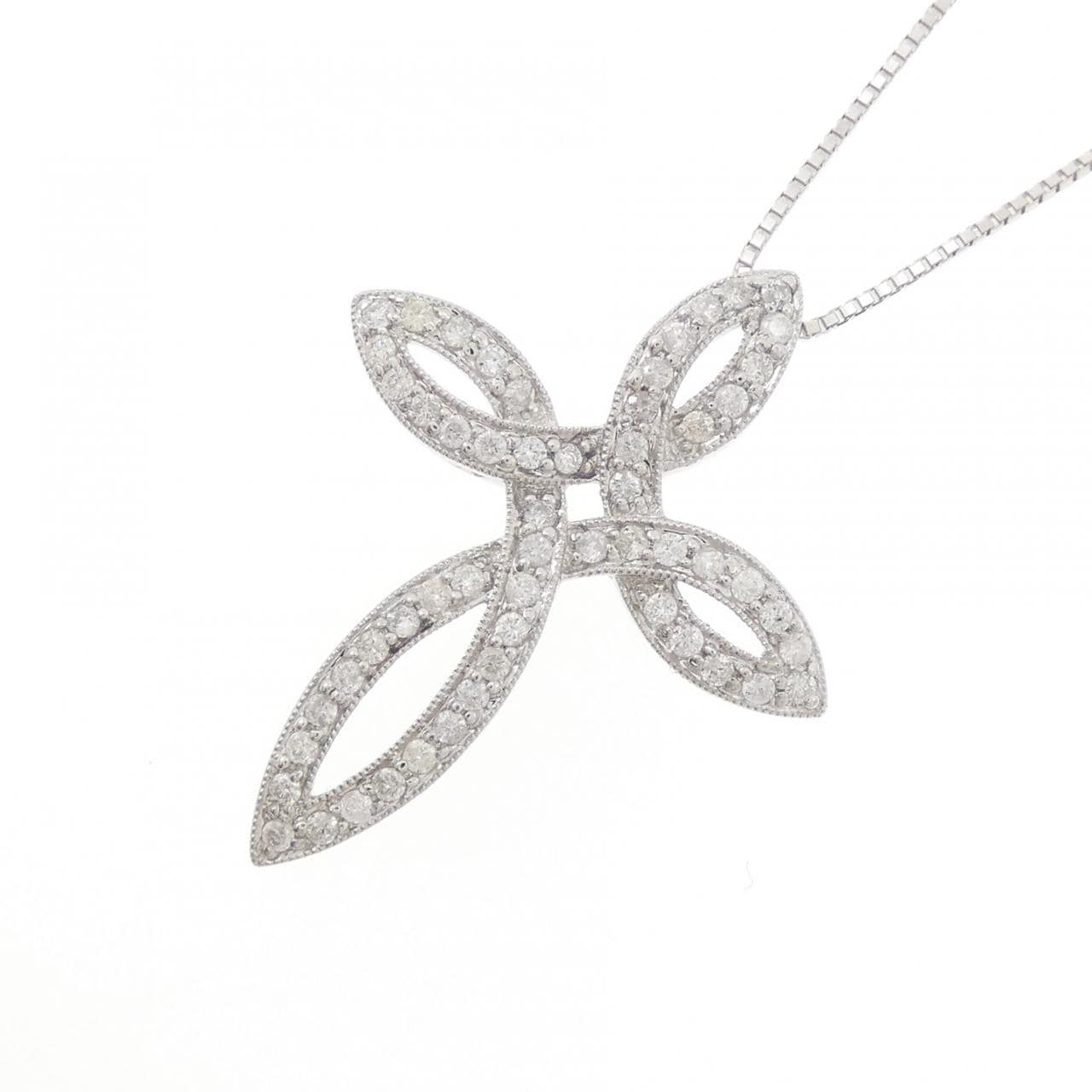 750WG/K18WG  クロス ダイヤモンド ネックレス 0.37CT
